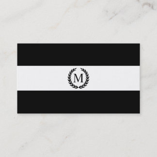 Black & White Stripe Laurel Wreath Monogram Business Card