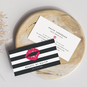 Black & White Stripe Lip Print Business Card