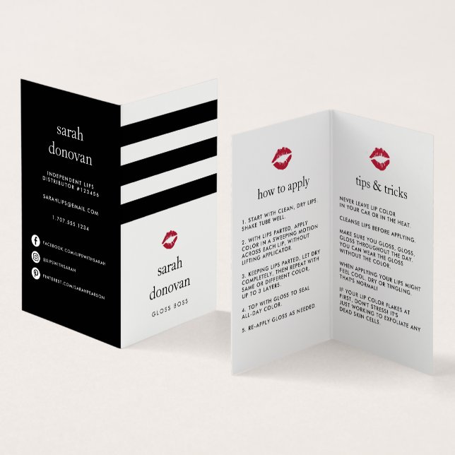 Black & White Stripe | Lip Product Distributor Business Card (Inside and Outside)
