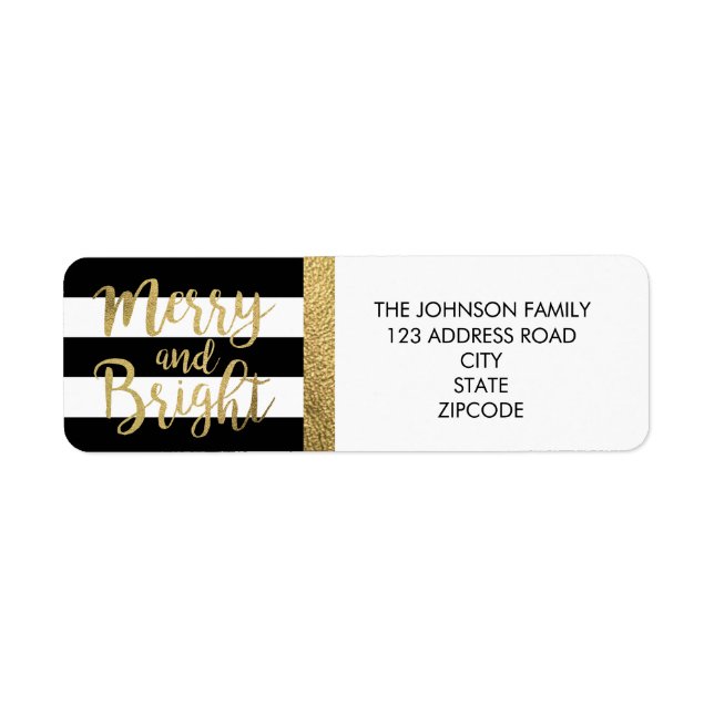 Black & White Stripe "Merry & Bright" Xmas Address (Front)