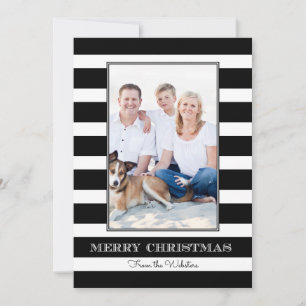 Black   White Stripe Merry Christmas Photo Holiday Card