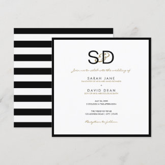 Black & White Stripe Monogram Wedding Invitations