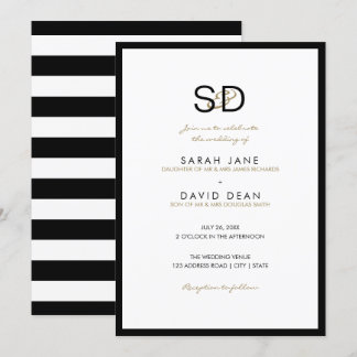 Black & White Stripe Monogram Wedding Invitations