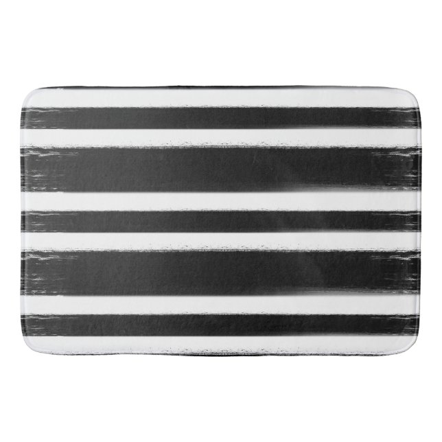 Black & White Stripe Paint Brush Bath Mat (Front)
