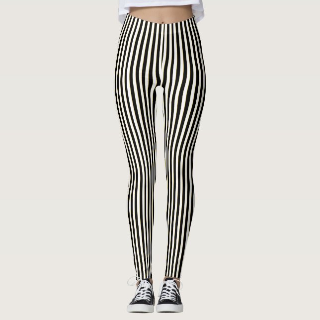 Black & White Stripe Pattern Leggings (Front)