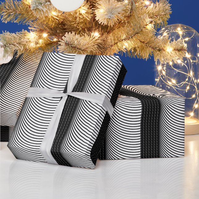 Black White Stripe Pattern Wedding Holiday Trendy Wrapping Paper (Holidays)