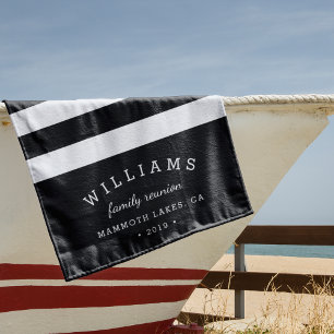 Black & White Stripe Personalised Family Reunion Beach Towel