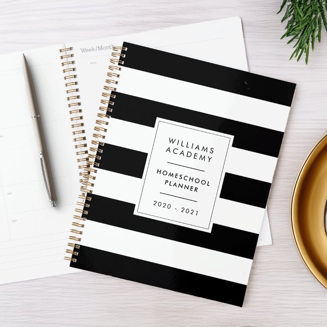 Black & White Stripe Personalised Homeschool Planner (Creator Uploaded)