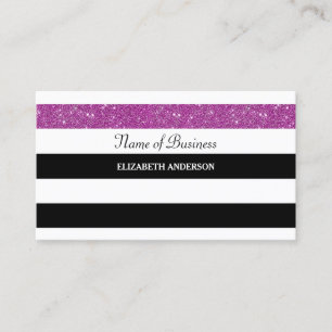 Black White Stripe Purple Glitter Business Card