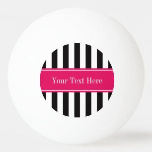 Black White Stripe Raspberry Ribbon Name Monogram Ping Pong Ball