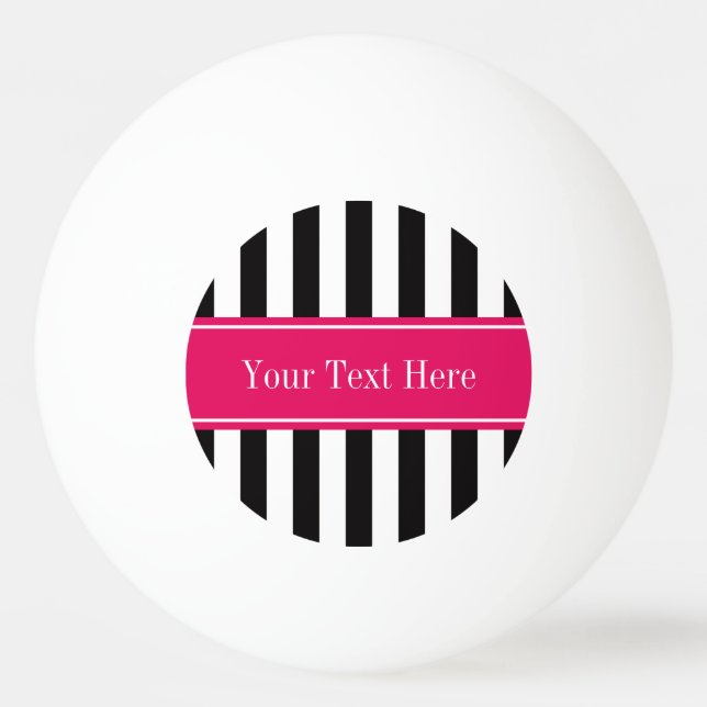 Black White Stripe Raspberry Ribbon Name Monogram Ping Pong Ball (Front)