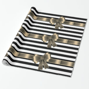 Black White STRIPE RIBBON BOW BIRTHDAY WRAP Wrapping Paper