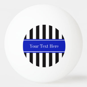 Black White Stripe Royal Blue Ribbon Name Monogram Ping Pong Ball