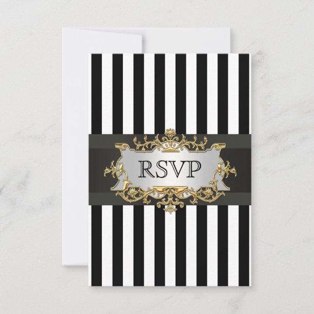 Black White Stripe  RSVP 1C Card (Front)