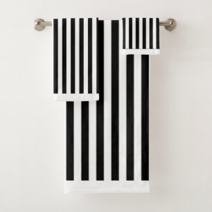 Black White Stripe Team  Bath Towel Set
