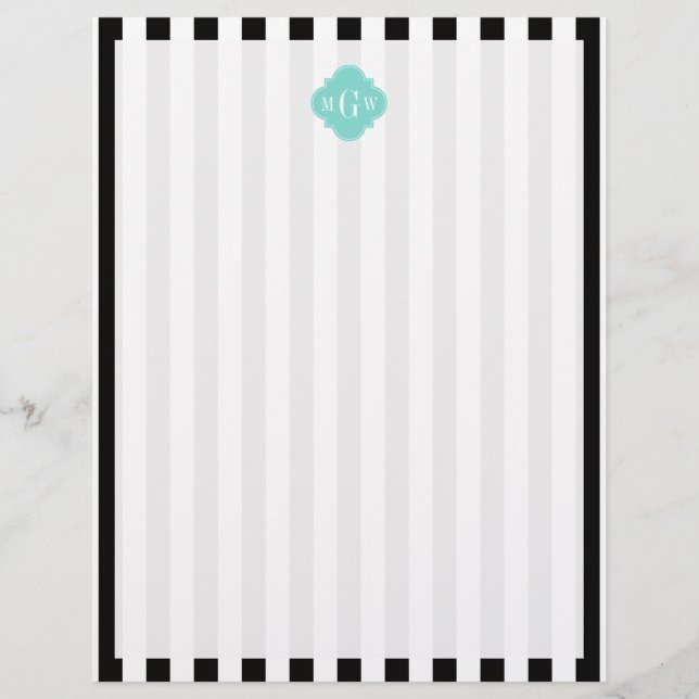 Black White Stripe Turquoise Quatrefoil 3 Monogram (Front)
