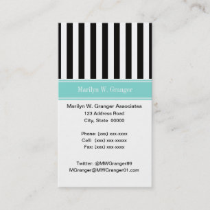 Black White Stripe Turquoise Ribbon Name Monogram Business Card