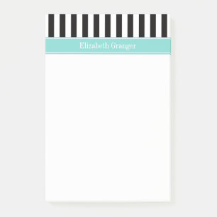 Black White Stripe Turquoise Ribbon Name Monogram Post-it Notes