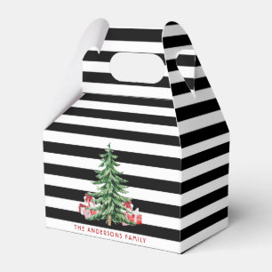 Black & White Stripe Watercolor Christmas Tree Favour Box