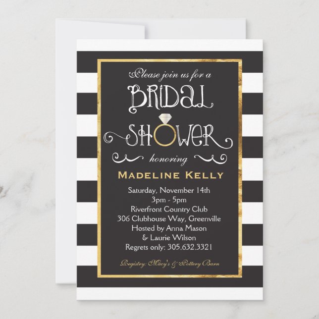 Black White Stripe Wedding Ring Shower Invitation (Front)