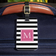Black & White Stripe with Hot Pink Monogram