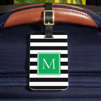 Black & White Stripe with Kelly Green Monogram Luggage Tag