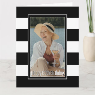 Black White Striped 80th Birthday Card