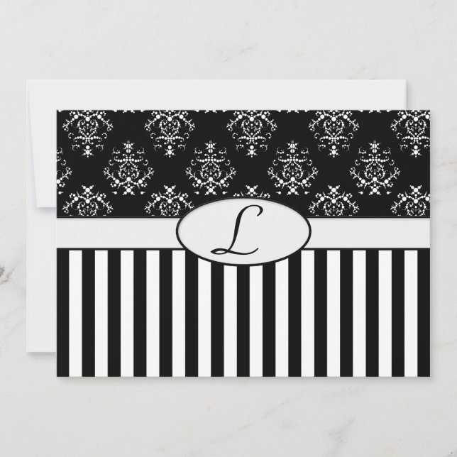 Black & White Striped Baroque Invite (Front)