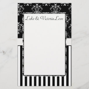Black & White Striped Baroque Personalised Stationery