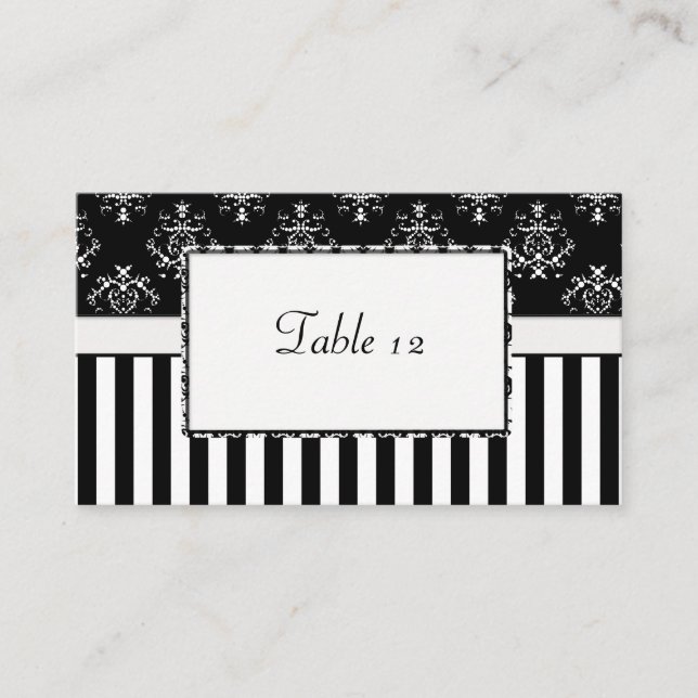 Black & White Striped Baroque Table Place Card (Front)