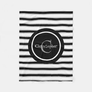 Black White Striped Customised Boy's Baby Blanket