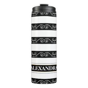 Black White striped design Monogram Thermal Tumbler