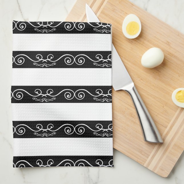 Black White striped design Tea Towel (Quarter Fold)