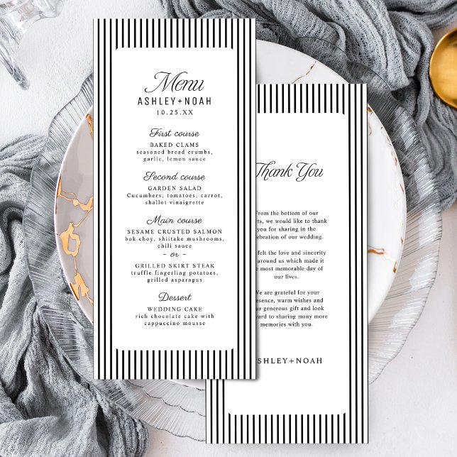 Black & White Striped Elegance Classy Wedding Menu (Black & White Striped Elegance Classy Wedding Menu)