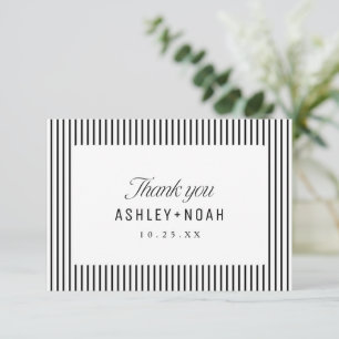Black & White Striped Elegance Classy Wedding Thank You Card