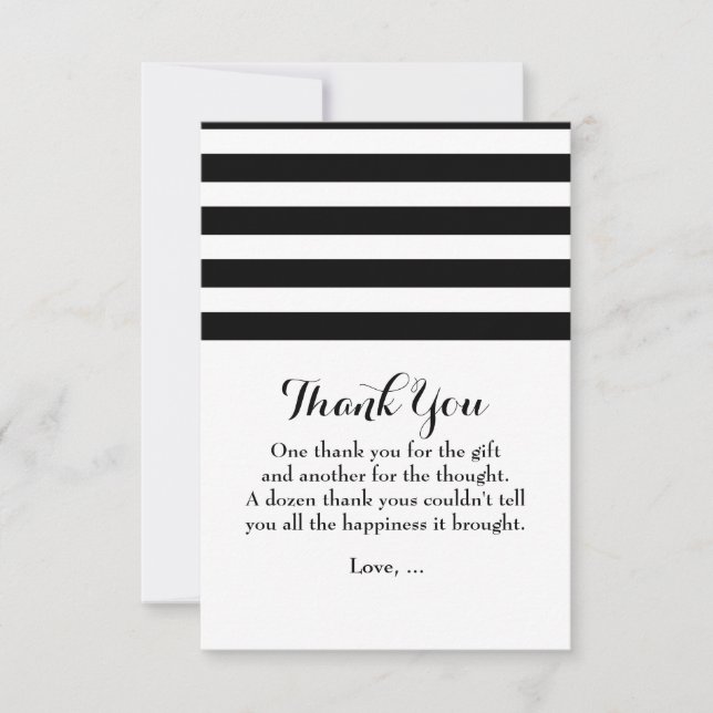 Black & White Striped Flat Thank you card (Front)