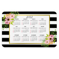 Black White Striped Floral Gold | 2022 Calendar