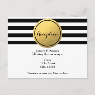 Black & White Striped Gold Circle Reception Card