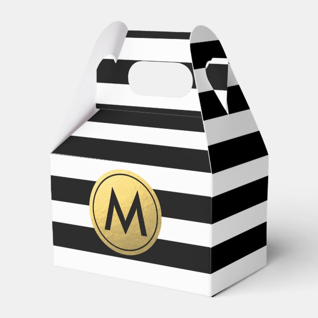 Black & White Striped Gold Foil Party Favour Boxes (Front Side)