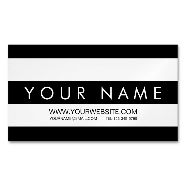 Black & White Striped Magnetic Business Cards (Front)