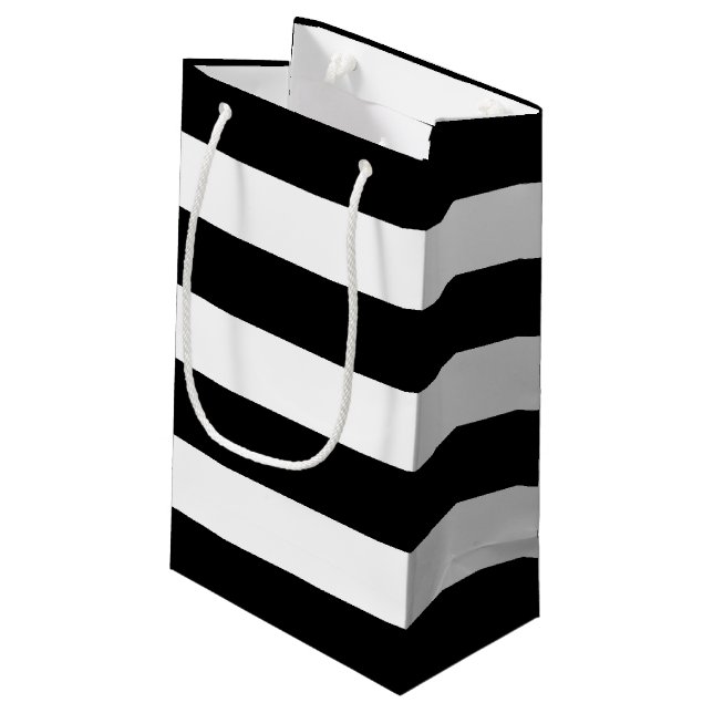 Black White Striped Modern Wedding Party Small Gift Bag (Back Angled)
