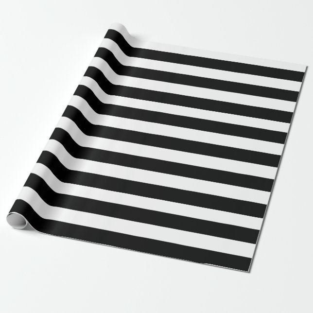Black White Striped Modern Wedding Party Wrapping Paper (Unrolled)