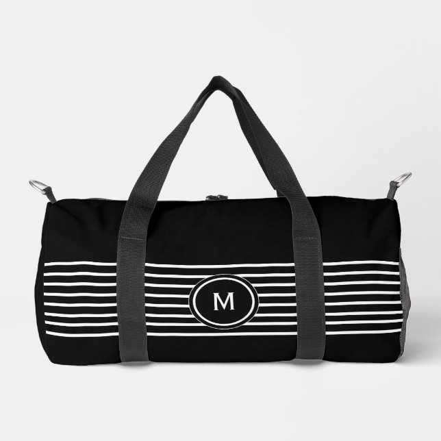 Black & White striped monogram  Duffle Bag (Front)