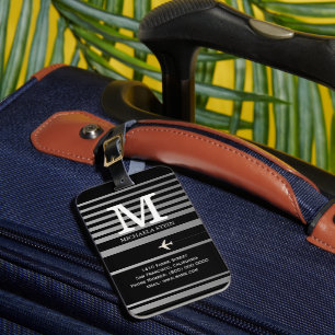 Black & White Striped Monogram Luggage Tag