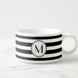 Black | White Striped Pattern Monogram Small Soup Mug