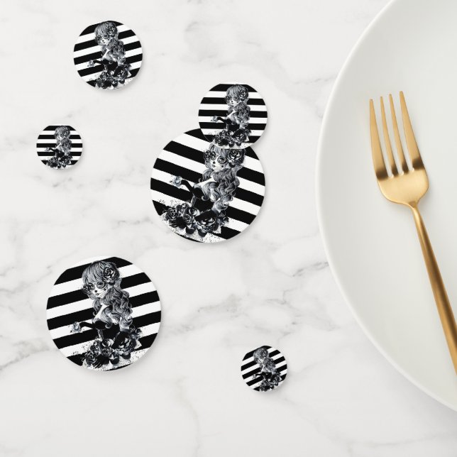 Black & White Striped Pretty Sugar Skull Girl Confetti (Group)