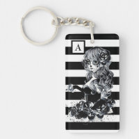 Black & White Striped Pretty Sugar Skull Girl