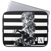 Black & White Striped Pretty Sugar Skull Girl