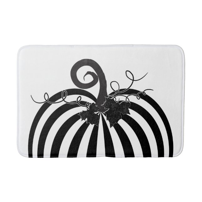 Black & White Striped Pumpkin Chic Autumn Fall  Bath Mat (Front)