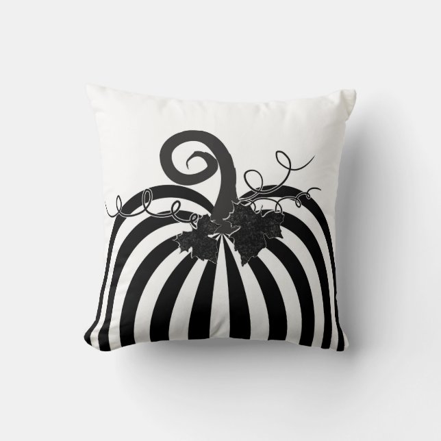Black & White Striped Pumpkin Chic Autumn Fall  Cushion (Front)